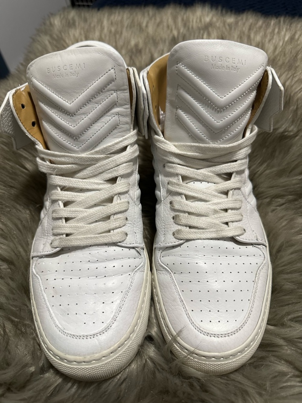 Buscemi White High-Top Quilted Leather Sneakers